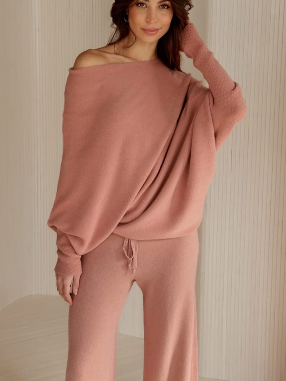 Jaki London Pink Asymmetric Draped Seamless Knit Batwing Sweater Sz S/M